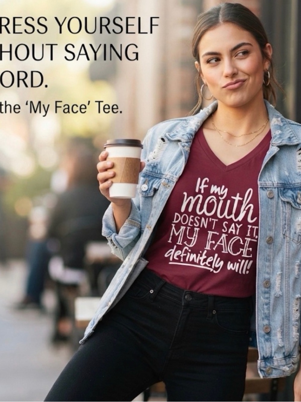 Gildan Burgundy V-Neck Tee with White Script Graphic - Picture 2 of 3